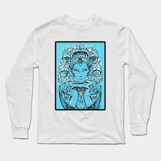 The Snow Queen - Blue Background, Black Outlined Version Long Sleeve T-Shirt